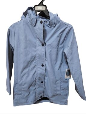 Hunter Kids Light Blue Snap Button Hooded Rain Jacket NEW